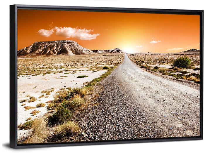 Infinite Desert Road Wall Art as a framed canvas