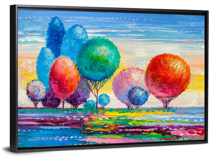 Autumn Trees at Sunset Wall Art as a framed canvas