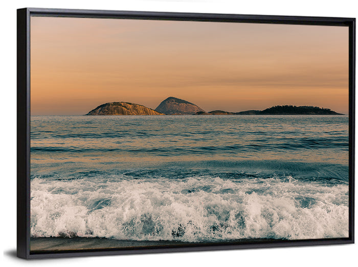 Cagarras Island Sunset Beach Wall Art as a framed canvas