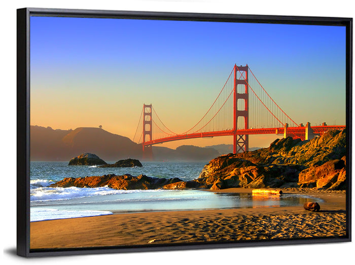 Golden Hour at the Golden Gate Bridge Wall Art as a framed canvas