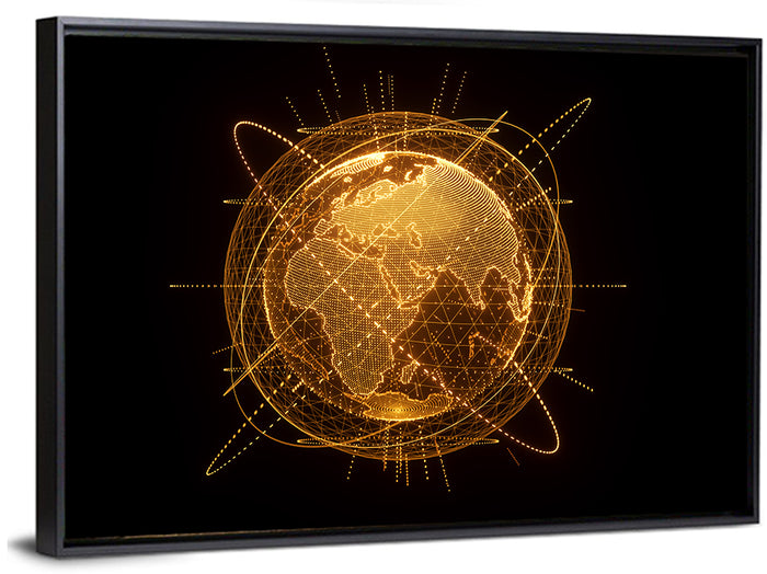 Golden Hologram Globe Wall Art as a framed canvas
