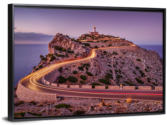Formentor Lighthouse at Dusk Wall Art as a framed canvas