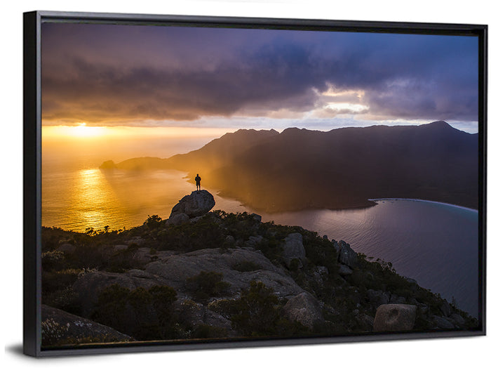 Wineglass Bay Sunset Wall Art as a framed canvas
