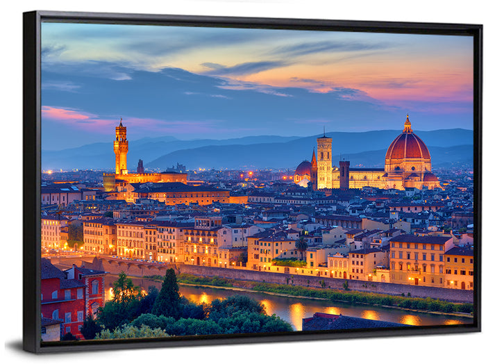 Florence Duomo at Twilight Wall Art as a framed canvas