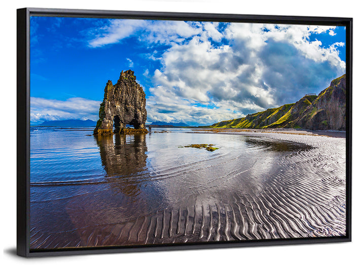 Hvítserkur Sea Stack at Sunset Wall Art as a framed canvas