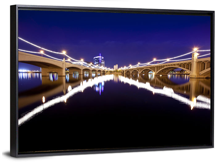 Mill Avenue Bridge Night Reflections Wall Art as a framed canvas