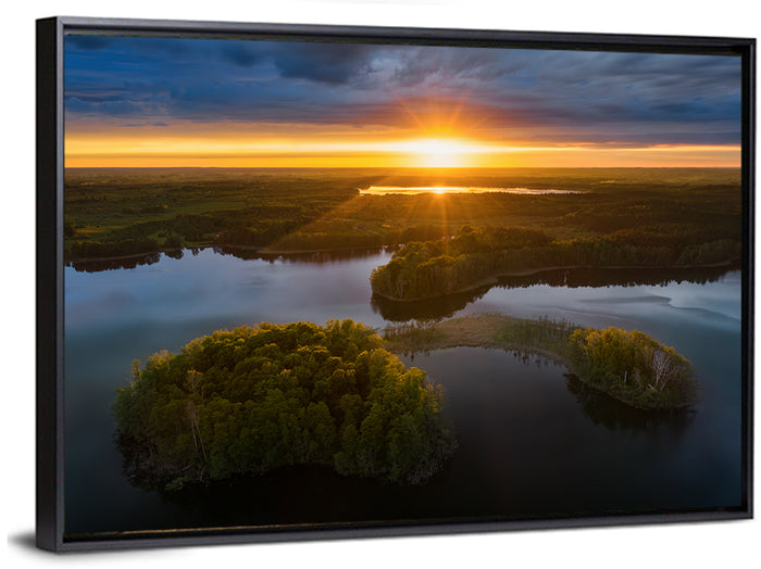 Sunset Over Gromskie Lake Wall Art as a framed canvas