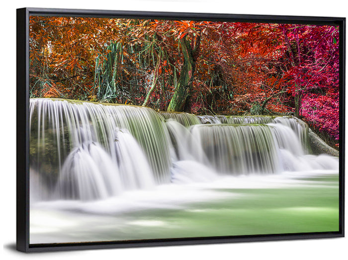 Kanchanaburi Autumn Waterfall Wall Art as a framed canvas