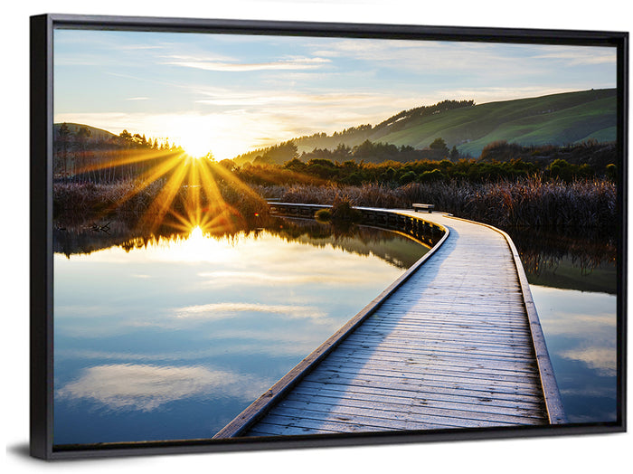 Hawkes Bay Frosted Boardwalk Sunrise Wall Art as a framed canvas