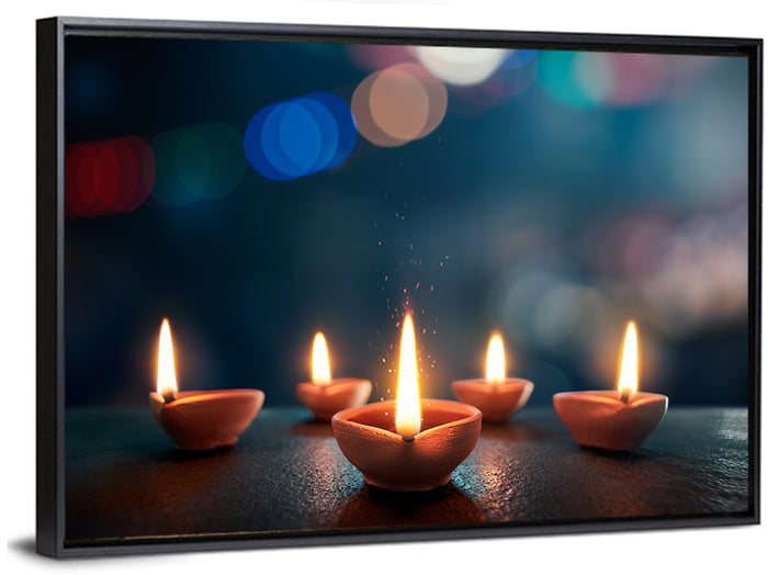 Diya of Hope Wall Art as a framed canvas