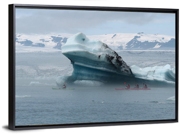 Jökulsárlón Iceberg with Kayakers Wall Art as a framed canvas