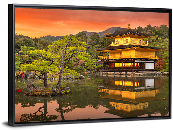 Kinkaku-ji at Sunset Wall Art as a framed canvas