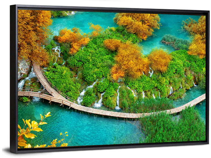 Plitvice Lakes Boardwalk Wall Art as a framed canvas