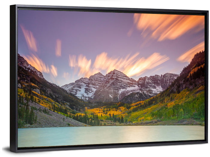 Maroon Bells Sunset Wall Art as a framed canvas