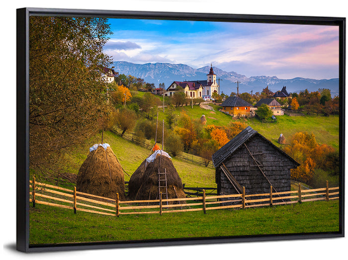 Romanian Autumn Countryside Wall Art as a framed canvas