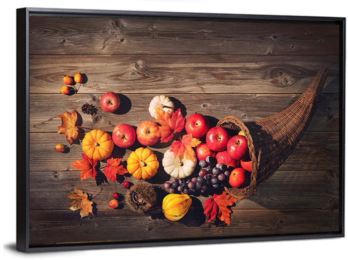 Thanksgiving Cornucopia Still Life Wall Art as a framed canvas