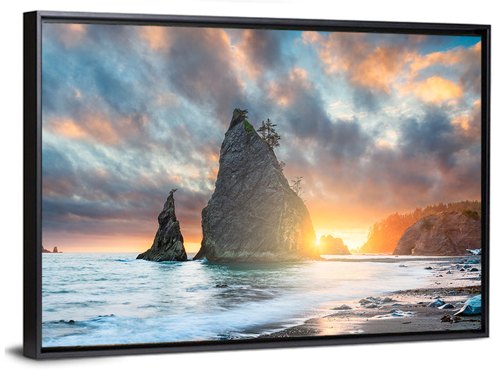 Olympic National Park Sunset Sea Stacks Wall Art as a framed canvas