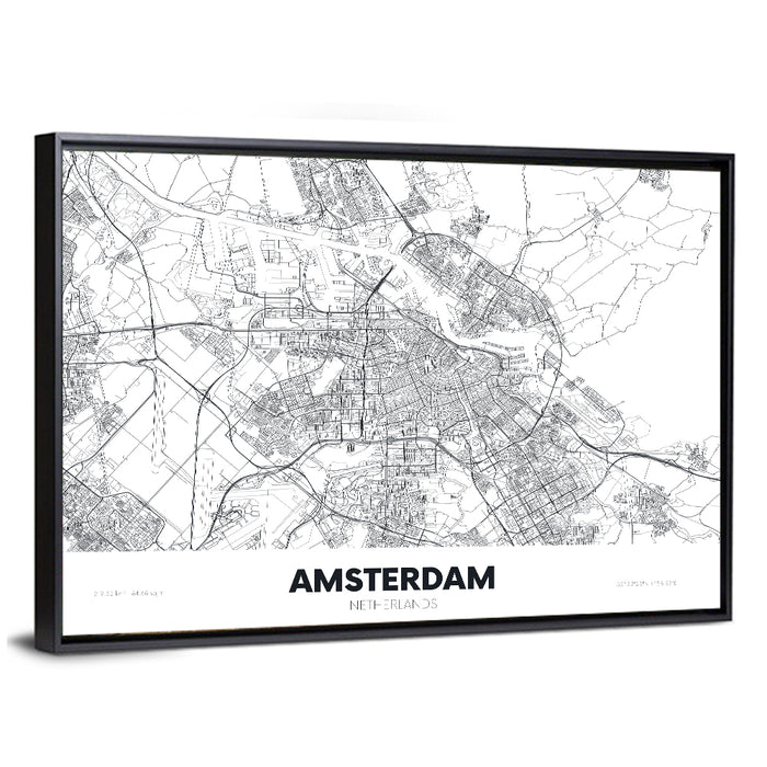 Amsterdam City Map Wall Art as a framed canvas