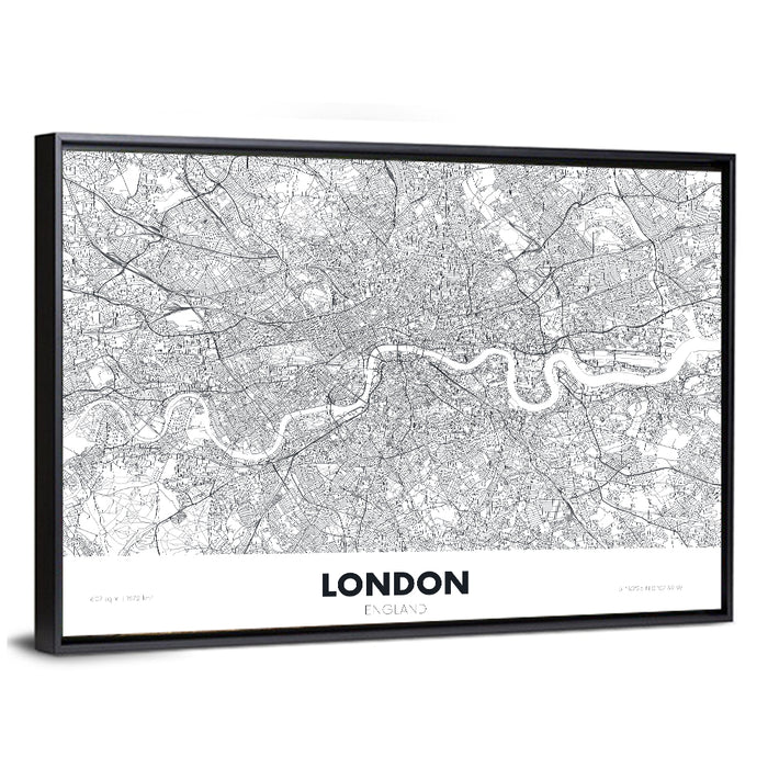 London River Map Wall Art as a framed canvas