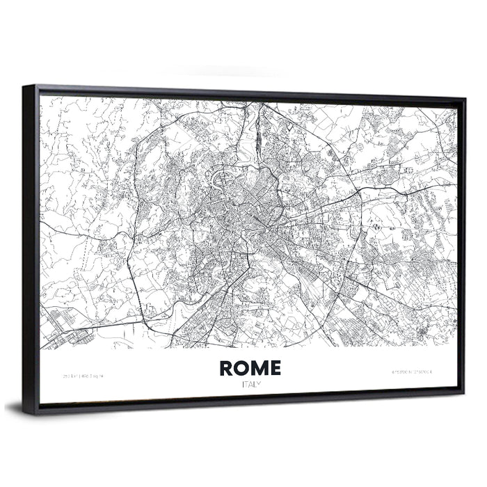 Rome City Map Wall Art as a framed canvas
