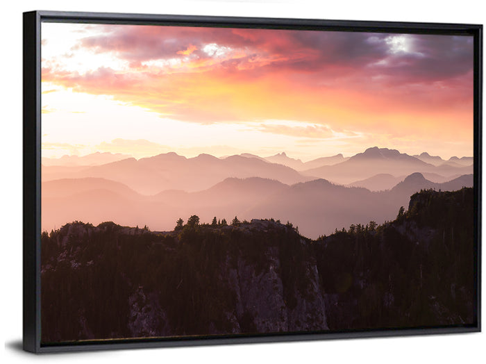 Vancouver Mountains at Sunset Wall Art as a framed canvas