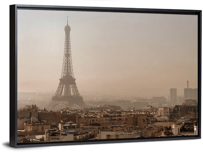 Eiffel Tower Over Paris Rooftops Wall Art as a framed canvas