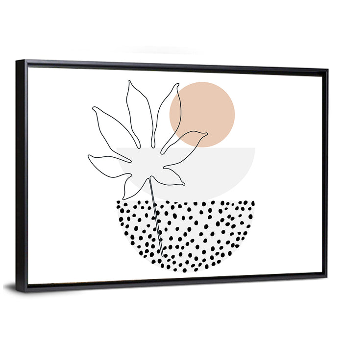 Palm Leaf with Peach Bowls Wall Art as a framed canvas