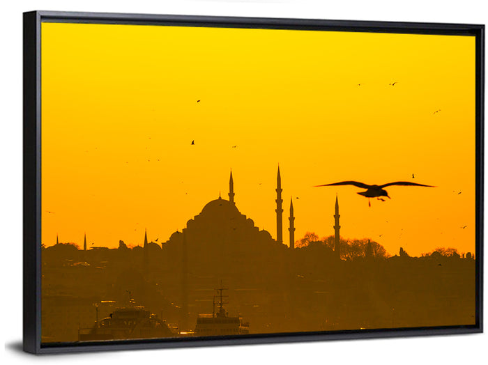 Süleymaniye Mosque Golden Hour Silhouette Wall Art as a framed canvas