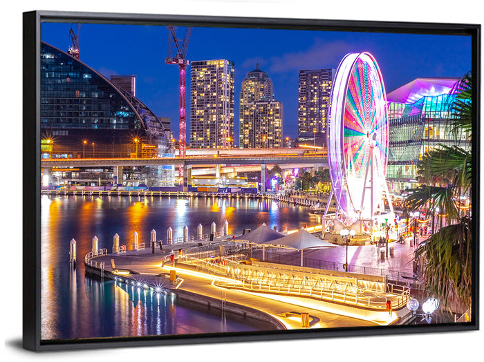 Darling Harbour Nightscape Wall Art as a framed canvas