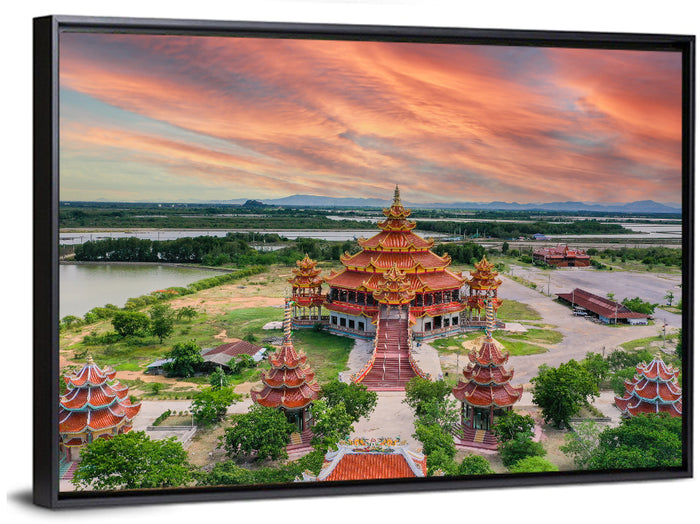 Wat Petch Suwan Temple at Sunset Wall Art as a framed canvas