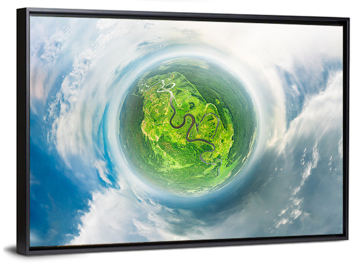 Spherical Forest from Space Wall Art as a framed canvas