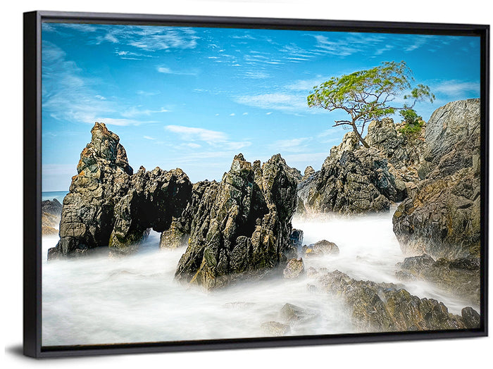 Karang Bebay Misty Shore Wall Art as a framed canvas