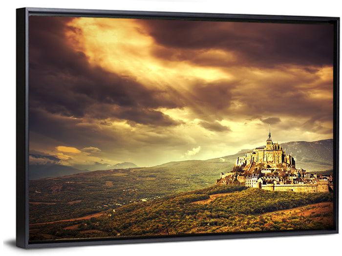 Mont-saint-michel Castle at Dusk Wall Art as a framed canvas