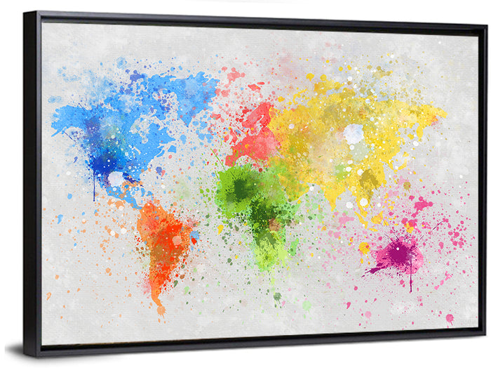 Vibrant Watercolor World Map Wall Art as a framed canvas