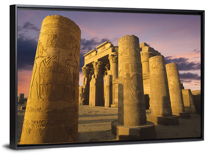 Kom Ombo Temple Pillars at Sunset Wall Art as a framed canvas