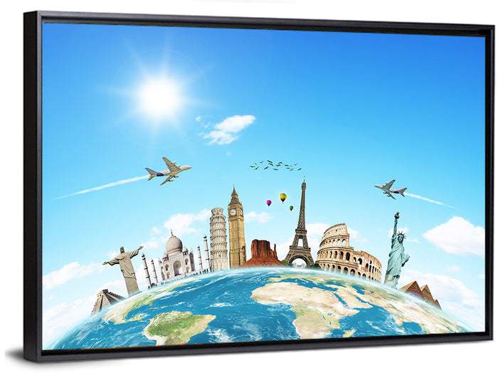World Monuments Montage Wall Art as a framed canvas