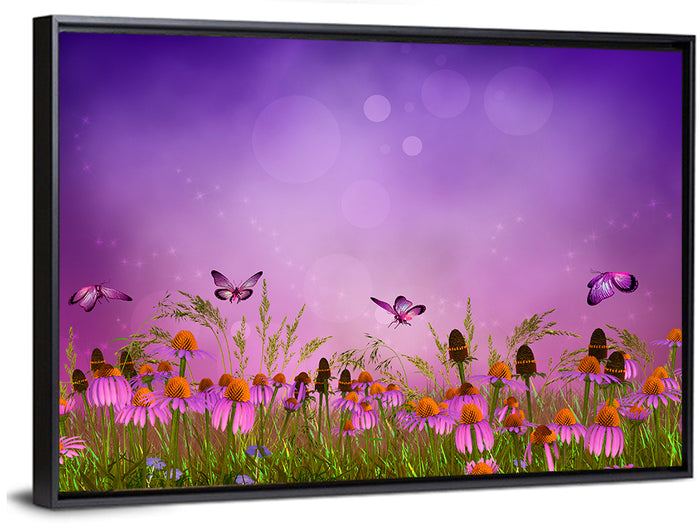 Purple Coneflower Butterfly Meadow Wall Art as a framed canvas