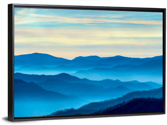 Smoky Mountain Layers at Dawn Wall Art as a framed canvas
