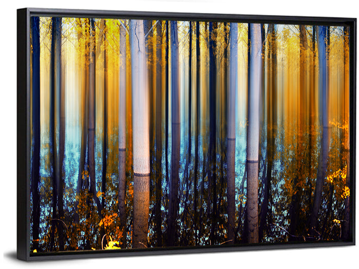 Ethereal Autumn Forest Reflection Abstract Wall Art as a framed canvas