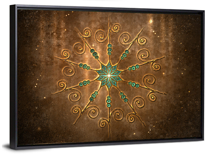 Celestial Twelve-point Mandala Star Wall Art as a framed canvas