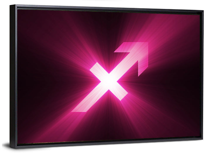 Cosmic Sagittarius Symbol Wall Art as a framed canvas