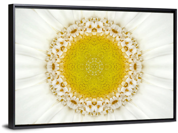 White Flower Mandala Kaleidoscope Wall Art as a framed canvas