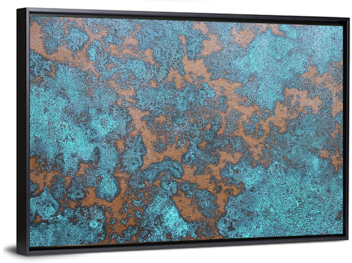 Oxidized Copper Patina Abstract Wall Art as a framed canvas
