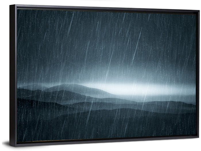 Rain Storm Over Mountains Wall Art as a framed canvas
