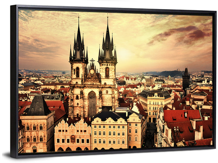 Prague Old Town Skyline at Golden Hour Wall Art as a framed canvas