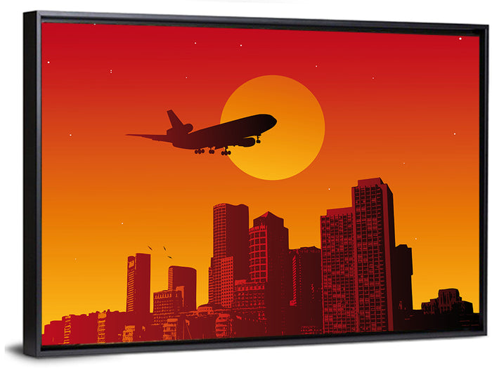 Tri Jet Sunset Skyline Wall Art as a framed canvas