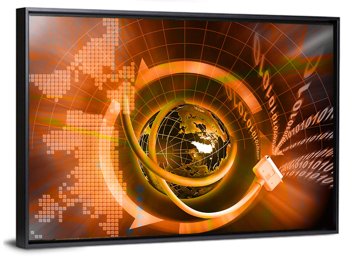 Digital Connectivity Globe Wall Art as a framed canvas