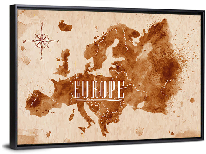 Retro Europe Map Wall Art as a framed canvas