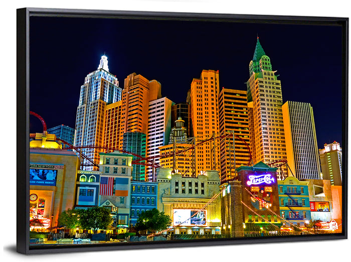 Las Vegas Big Apple Coaster at Night Wall Art as a framed canvas