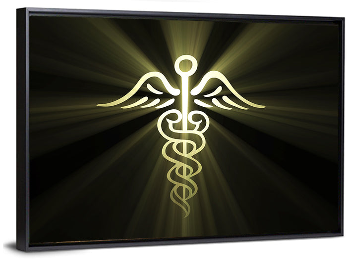 Medical Corps Caduceus Emblem Wall Art as a framed canvas